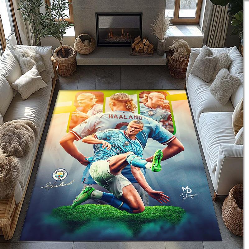 Tappeto in Flanella Stampato Erling Haaland Antiscivolo Morbido Poliestere Tappeto per Pavimento Tappetino Decorativo da Interno per Camera da Letto Soggiorno Divano