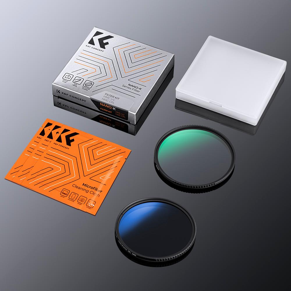 K&F CONCEPT K Series 49-82mm Filters UV/CPL/ND2-400/Black-Mist 1/4 Cap Clean Cloths Camera Lens Filter Set for Nikon Canon Leica