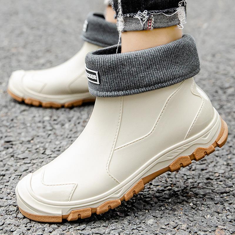 Men's Waterproof Rubber Rain Boots - All Seasons (Spring/Autumn/Winter) with Fleece Lining, Durable Large Size Work Safety Shoes