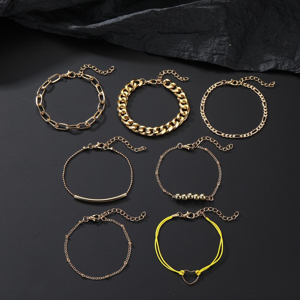 New fashionable and simple gold love beads thickness chain combination 7-piece set bracelet bracelet jewelry
