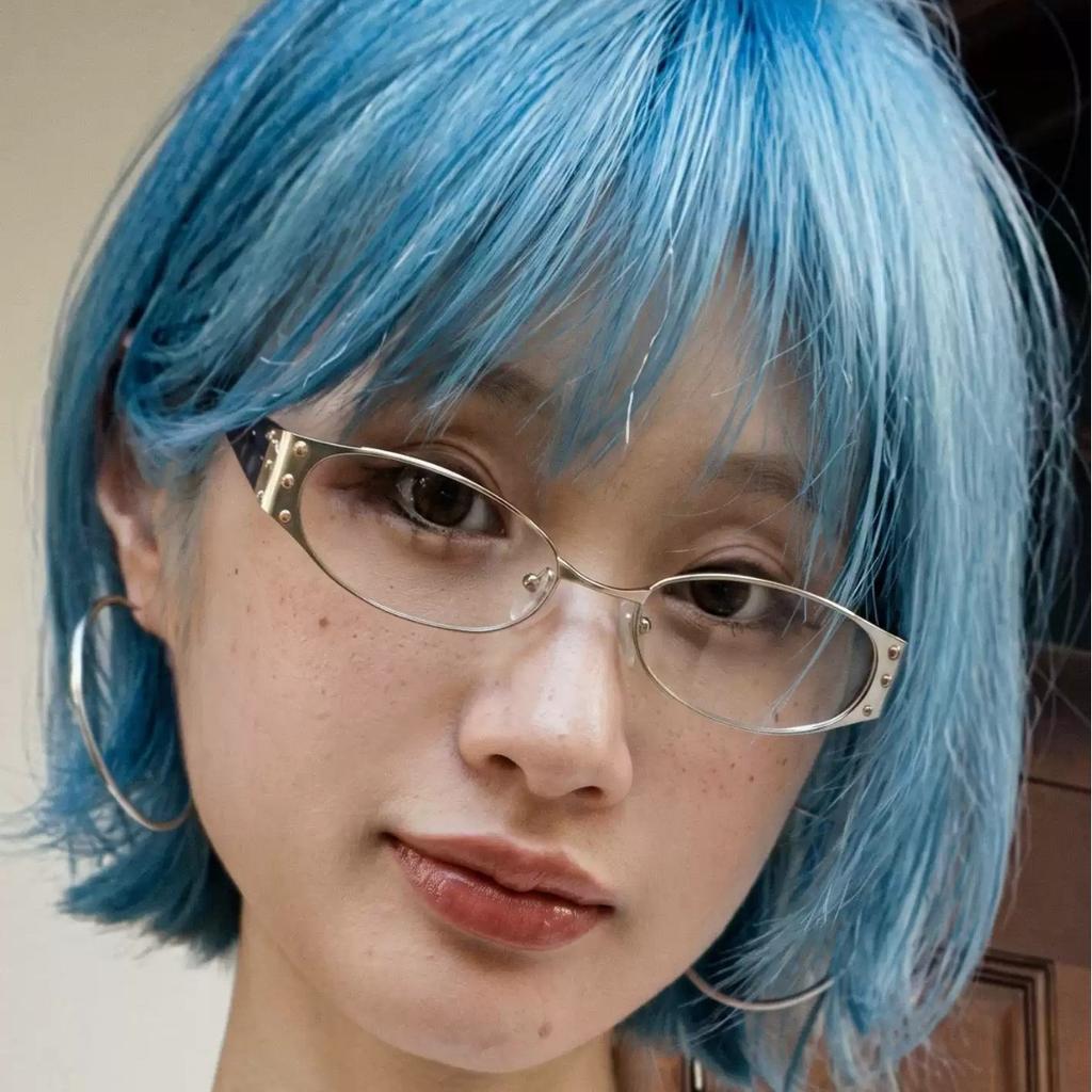 Retro metal rivet YK with degree, high myopia, plain flat glasses