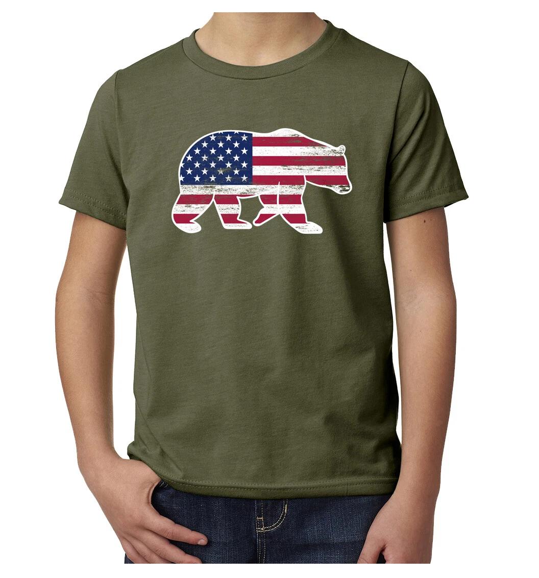 American Flag Bear, Kids 4th of July Shirts, Youth Graphic Tees 120