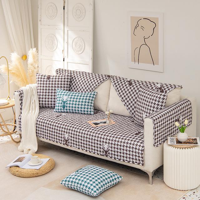 

Cotton Sofa Cover Non -Slip Dust -Proof Living Room Plaid Sofa Recliner Backrest Furniture Full Cover Can Be Washed Without Fading for Home 45x45 Pillowcase1 темный кофе
