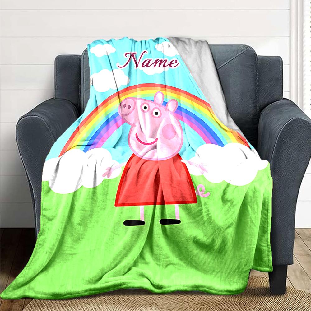 Custom Name Peppa Pig Family Adventure Party Blanket For Couch Bed Plush Cozy Fuzzy Blanket Super Soft Warm Blankets For Fall And Winter 0916108
