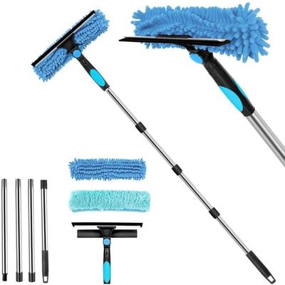2-in-1 71 Inches Window Washing Brush with Squeegee, Plastic Multi-Purpose Foldable & Detachable Window Cleaning Kit with Scrubber & Extension Pole