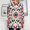 Women Plus Size Round Neck Long Sleeve Geometric Printed Loose Longline T Shirt With Pockets