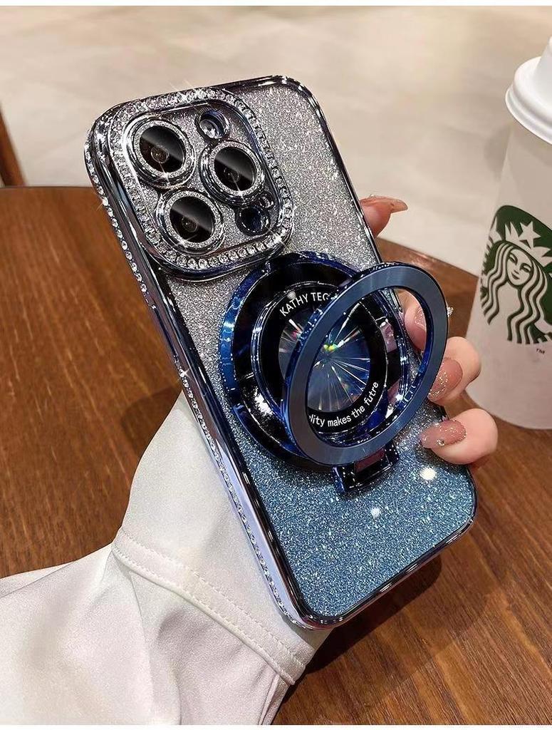 Applicable To iPhone11Promax Mobile Phone Case Electroplated Rhinestone Glitter Apple 11 Mirror Magnetic Suction Bracket Protective Case