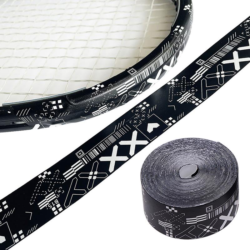 1Roll 500Cm Black White Print Tennis Racket Paddle Head Protection Tape Pu Stickers For Beach Pickleball Racket Sport Parts