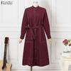 ZANZEA Women Casual Round Neck Solid Color Long Sleeve Loose Dress