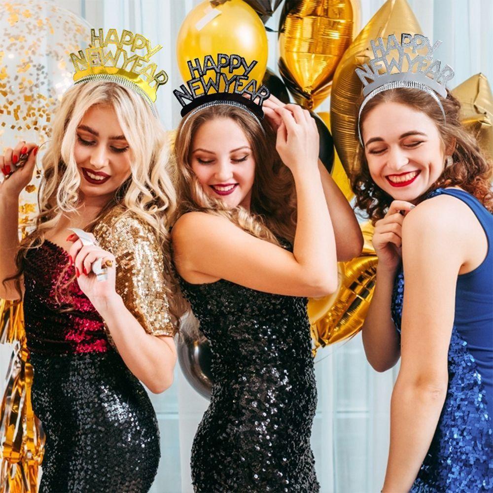 4 ks flitrů čelenka s třpytivými motivy pro šťastný nový rok, párty foto rekvizity 2025 novoroční dárek do vlasů