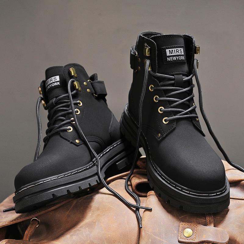 Men's Waterproof High-Top Leather Martin Boots, 2024 New Style Spring & Autumn Shoes for Men and Boys, Unisex Design.