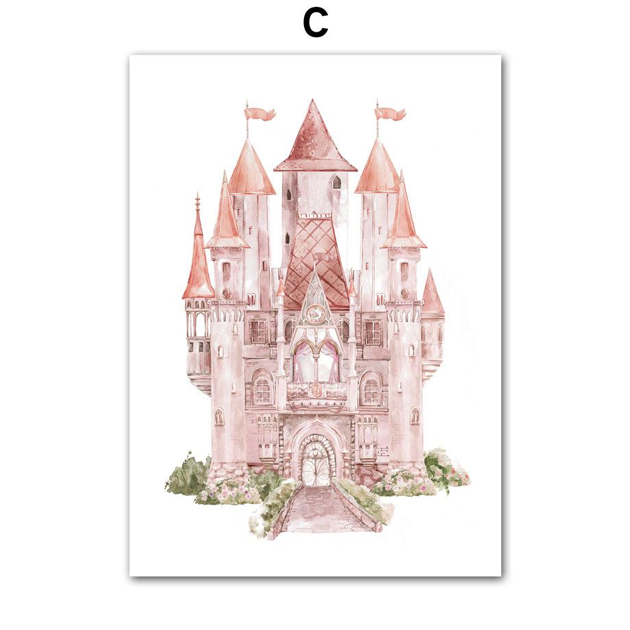 Princess Girl Castle Crown Carriage Magic Wand Wall Art Canvas Painting Cartoon Posters And Prints Pictures Girl Kids Room Decor