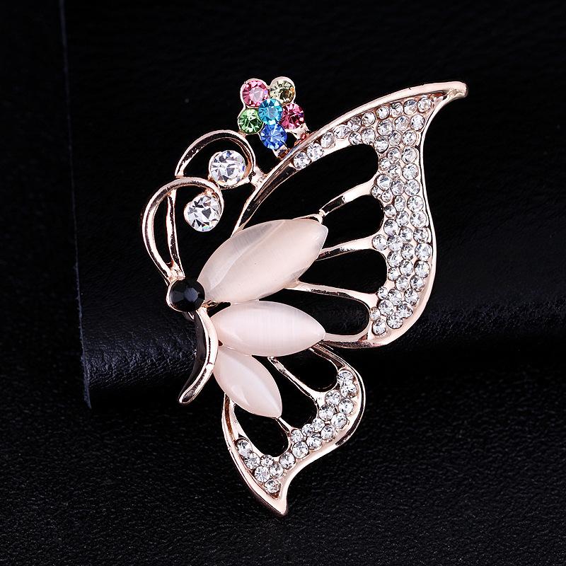 Fashion Cat's Eye Stone with Diamonds Butterfly Small Fresh Brooch Sober and Fashionable Clothing Accessories Corsage Brooch Pins Brooch Jewelry