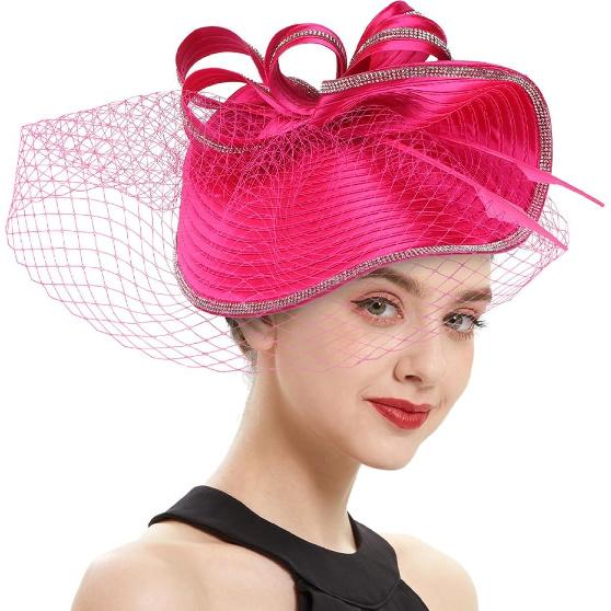 VALICLUD Women’s Elegant Cocktail Tea Party Fascinator Hat Headband in Rose Red, Lightweight Mesh Material, Wedding and Special Occasion Accessory