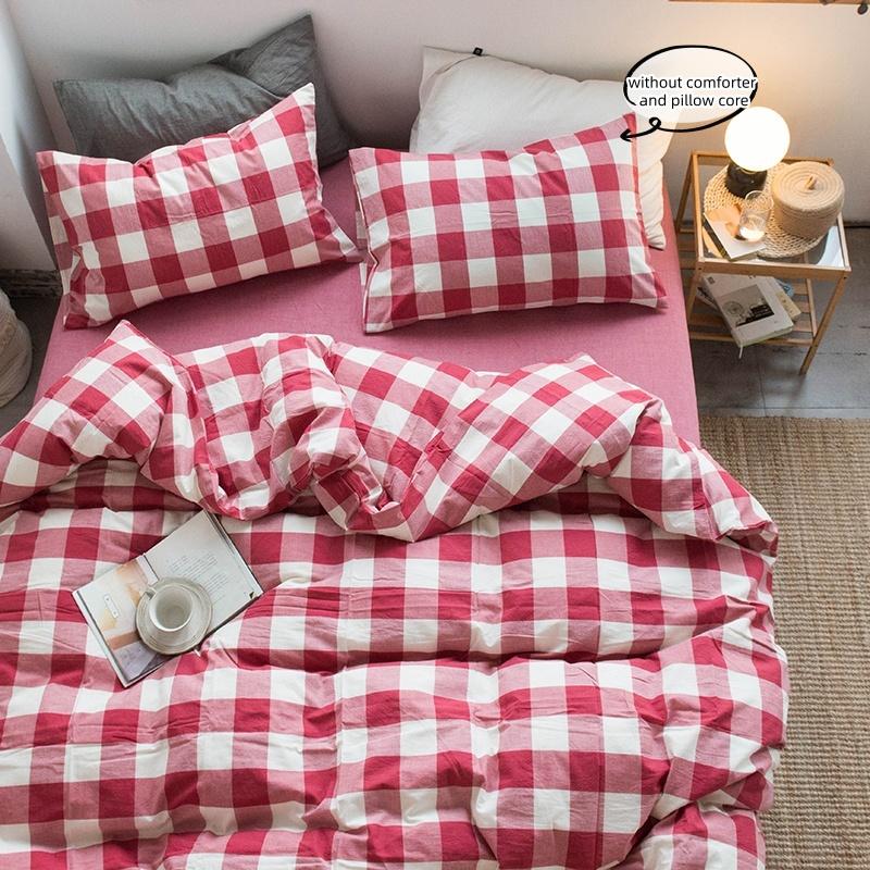 3-delige rood geruite dekbedovertrekset (1*Dekbedovertrek + 2*Kussensloop, Zonder Vulling), schattige Beddengoedset, Zacht Comfortabel 150x210cm 3pcs