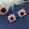 Hot Sell Trendy Red Crystal Flower  Silver Needle Ladies Stud Earrings Wholesale  For Women No Allergic