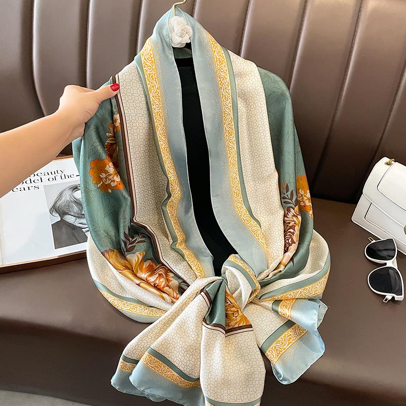 Popular Style 180X90Cm Scarves  New Design Square Shawls Beach Sunscreen Luxury Silk Scarf The Four Seasons Bandanna