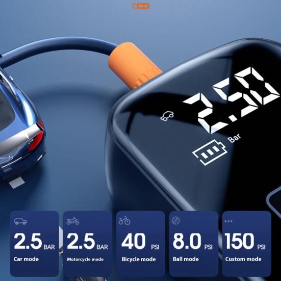 Mini compresor de aer pentru anvelope auto cu lumină LED, reîncărcabil, portabil, electric, pompă de umflat aer pentru anvelope de motocicletă, bicicletă