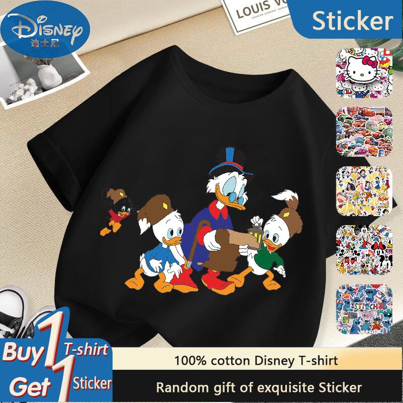 Disney 2025 Summer Street Fashion Boys Girls Cotton Skin Friendly Tops Donald Duck New Printed Short Sleeve T-Shirt