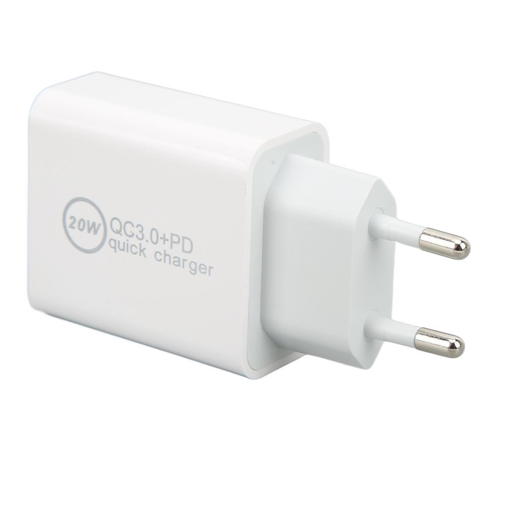 20W QC3.0 PD Quick Charger Dual Port Fast Charging Speed Charger for Dji Avata AC 100‑240V White EU Plug 85x43x24mm