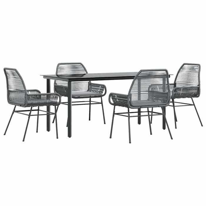 VidaXL Ensemble à manger jardin coussins 5 pcs gris poly rotin verre 3334579