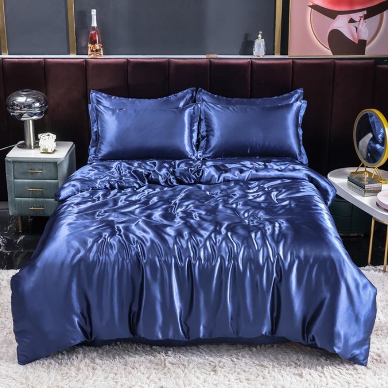 new summer double-sided ice silk four-piece set simple bedding soft silky single quilt cover dormitory three-piece set