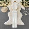 Summer Women Elegant Sleeveless Hollow Out Office Work Midi Knitted Sweater Pullover Sheath Dresses For Ladies