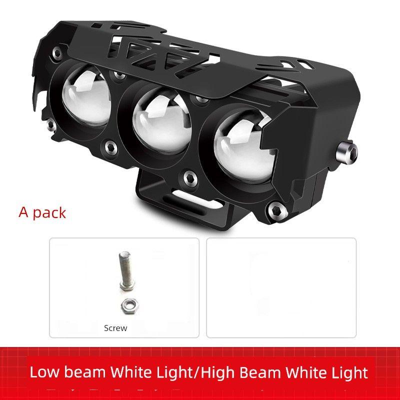 

Motorcycle LED Spotlight Super Bright Strong Light External Light Three Lens Yellow and White Dual Light Far and near Integrated Auxiliary Work Light 3 Eyes Lens [White White]]