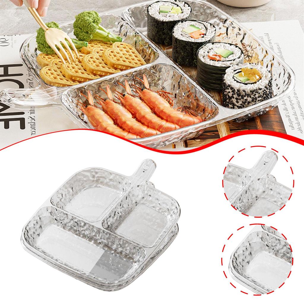 2Pcs Divided Dinner Plates with 3 Compartments with Handle Partitioned Plates for Kitchen Meal Prep Vegetable Fruit Snack