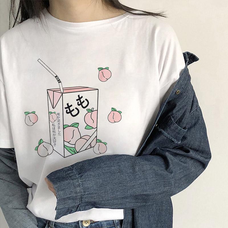 

2025 Summer Streetwear Women Oversized T-Shirt Femme Graphic Fashion Drink Box Cute O-Neck White Tee Shirt Tops S