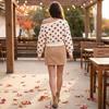 Damen Polka Dot Schulterfreies Sweatshirt Langarm Lockerer Schnitt Lässiges Oberteil