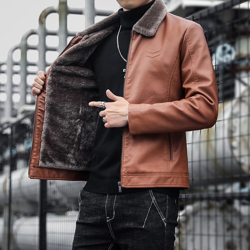 Fur Integrated Men's Jacket Autumn and Winter New Trendy Korean Style Handsome Plus Velvet Thickened Leather Jacket