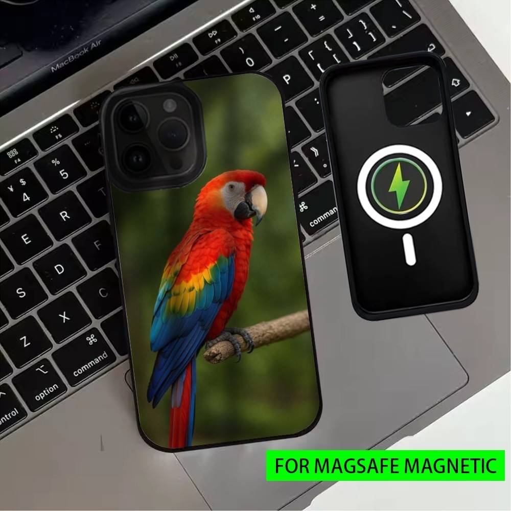 Talking P-Parrot Phone Case For iPhone17,16,15,14,13,12,11 Plus,Pro Max Magnetic For Magsafe Wireless Charging