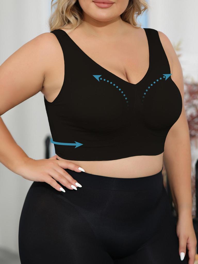 Women's Plus Size Bras with No Wire Shaping and Lifting To Prevent Spillage and Sagging - Detachable Pads BLACK 1XL-4XL