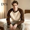 Essential Cold Weather Clothing Men Raglan Block Shirt, Long Sleeve Crew Neck T-shirt, Stylish Base Layer Shirts Casual Pullover Warm Shirt for Autumn