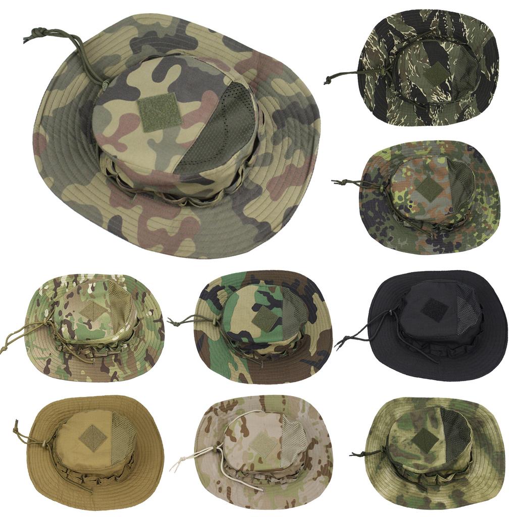New Tactical Camo Boonie Hat Army Outdoor Wide Brim Sun Hat Fishing Bucket Hat for Hiking