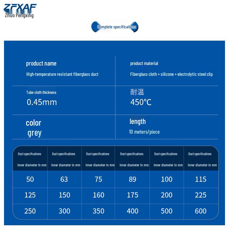ZFXAF Gray Fiberglass High-Temperature Air Duct