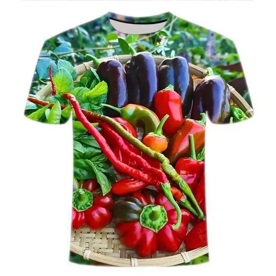 Sommarens Kreativa Fräscha Frukter Och Grönsaker Mode Herr T-shirt 3d-tryckt Kortärmad Lös O-hals Personlighets T-shirts Toppar