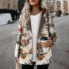 Women's Casual Retro Floral Fleece Jacket Long Sleeve Zip Hoodie Thermal Coat with Pocket Manteaux Dames Outerwear