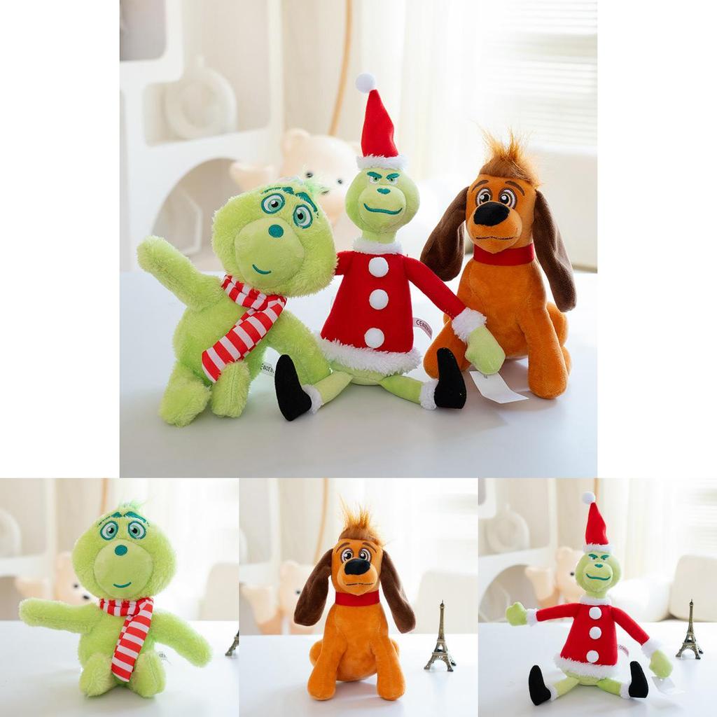Adorable Grinch Plush Toy With Soft Short Fur Featuring A Brown Dog For Christmas Fun