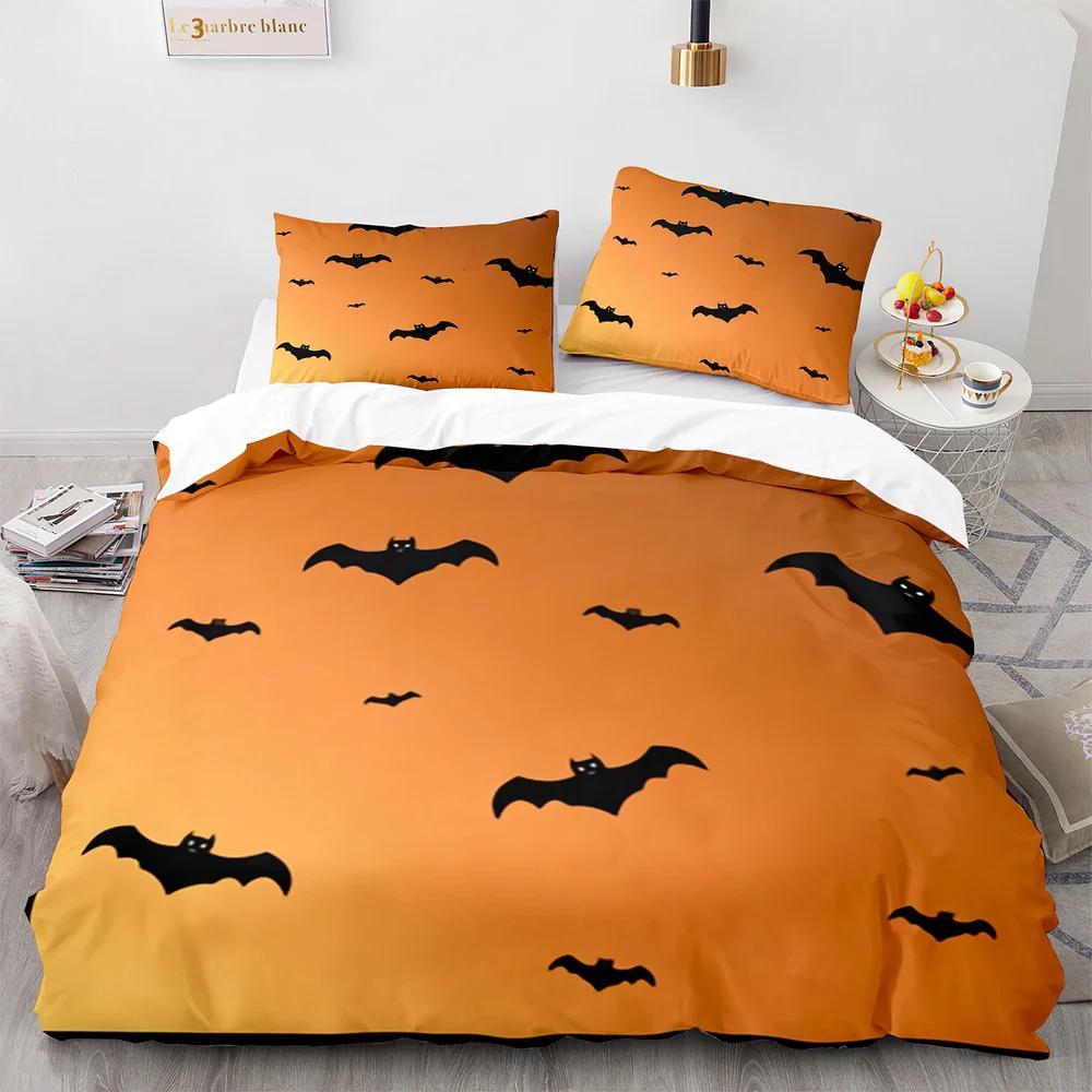 Halloween Bat Full Moon King Queen Duvet Cover Black Horror Night Bedding Set Kids Cartoon Quilt Cover Polyester Comforter Cover