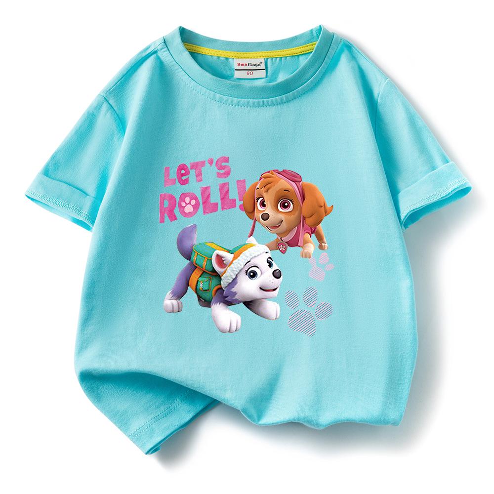 PAW Patrol Girls' Cartoon Print Short Sleeve Cotton T-shirt, Round Neck Pullover, Summer New Arrival