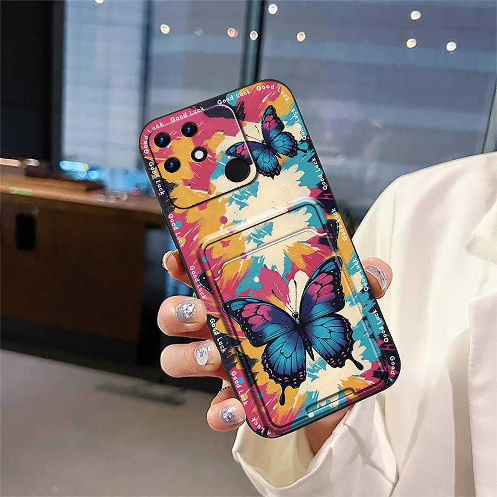 Card Slot Back Cover Phone Case For OPPO Realme Narzo 50A Protective Durable Dirt-resistant Cartoon TPU Shockproof Cute
