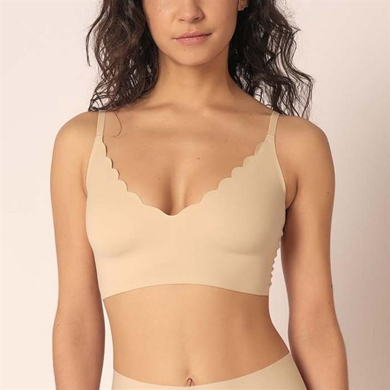 V-neck Seamless Wave Edge Bra - Wire-free, Thin, and Comfortable for Women