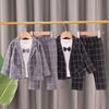 British-Style Kids' Suit: Spring/Autumn Blazer, Tie & Pants Set