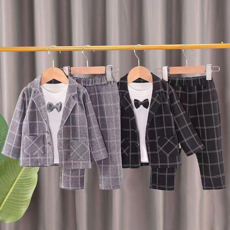 British-Style Kids' Suit: Spring/Autumn Blazer, Tie & Pants Set