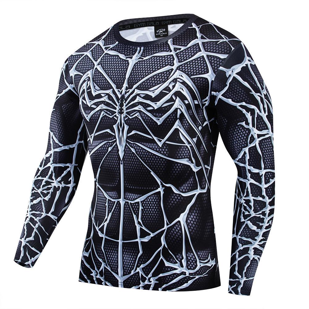 T-shirt de Compression Imprimé Spider-Man 3D Homme Marvel Manches Longues Séchage Rapide Hauts de Sport 2022