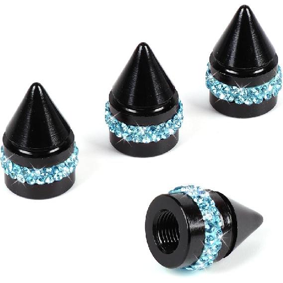 Bling Tire Valve Caps, Handmade Crystal Rhinestone Dimand Tire Caps, 4 Pack Aluminum Alloy Universal Valve Stem Caps Bling Car Accessories for