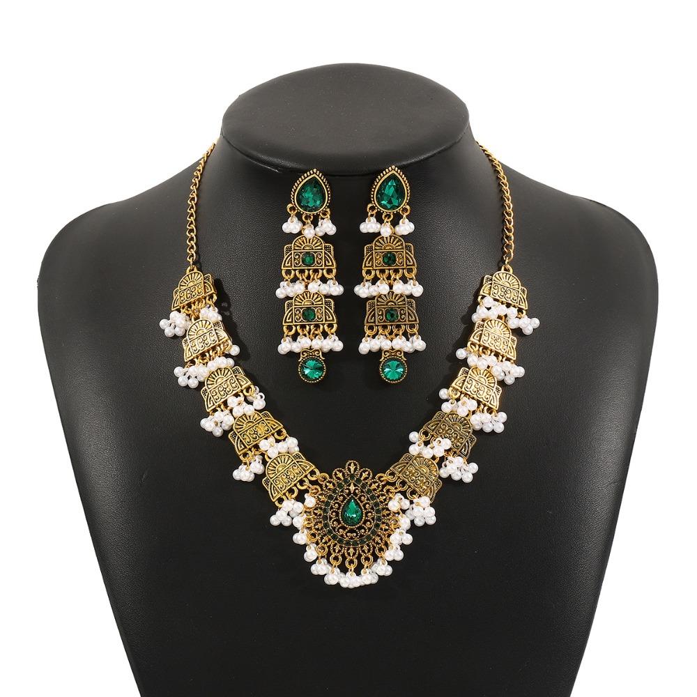 Korean Style Crystal Jewelry Set Turquoise Sparkling Necklace Sweet Rhinestone Tassel Earring  Gift
