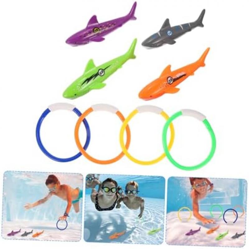 Toddmomy 8-Piece Underwater Dive Toy Set, Glowing Shark Dive Rings, Kids Swimming Pool Training Toys with Smooth Safe Edges